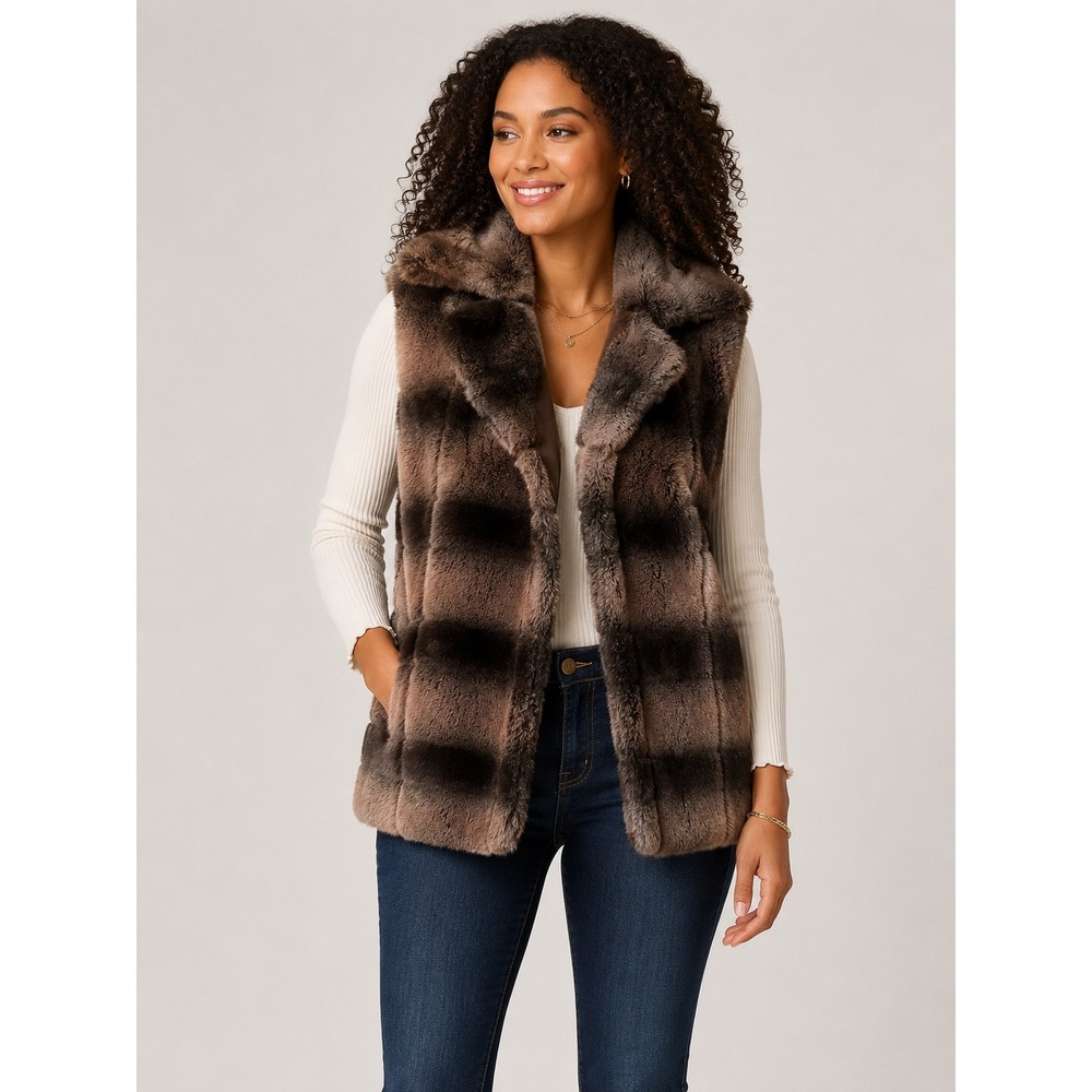 Alberto Makali Brown Faux Fur Vest Size M Belted Style Y2K Boho Luxe